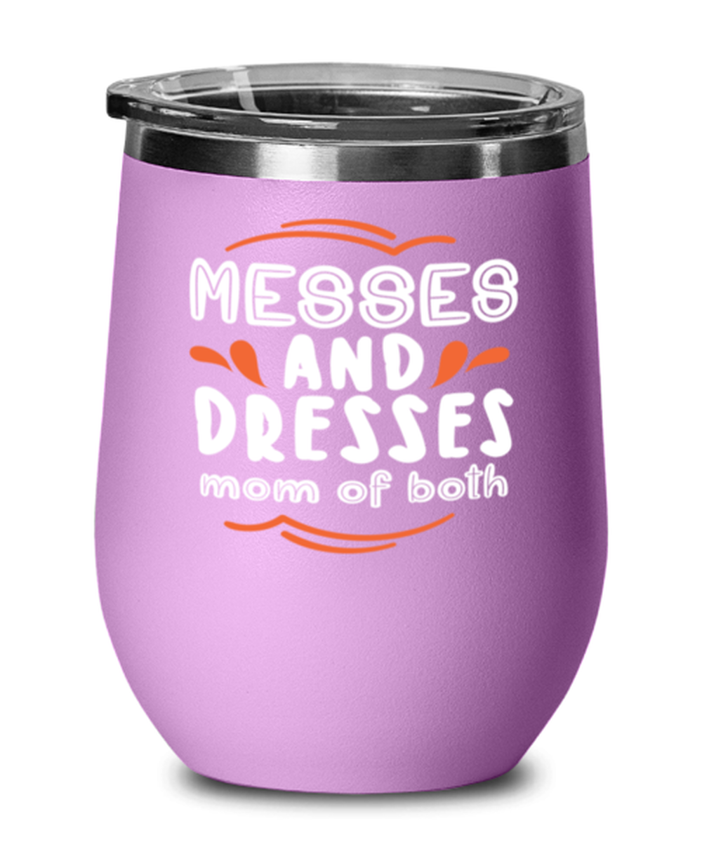 Messes and Dresses Mom Of Both, light purple Wineglass. Model 60043