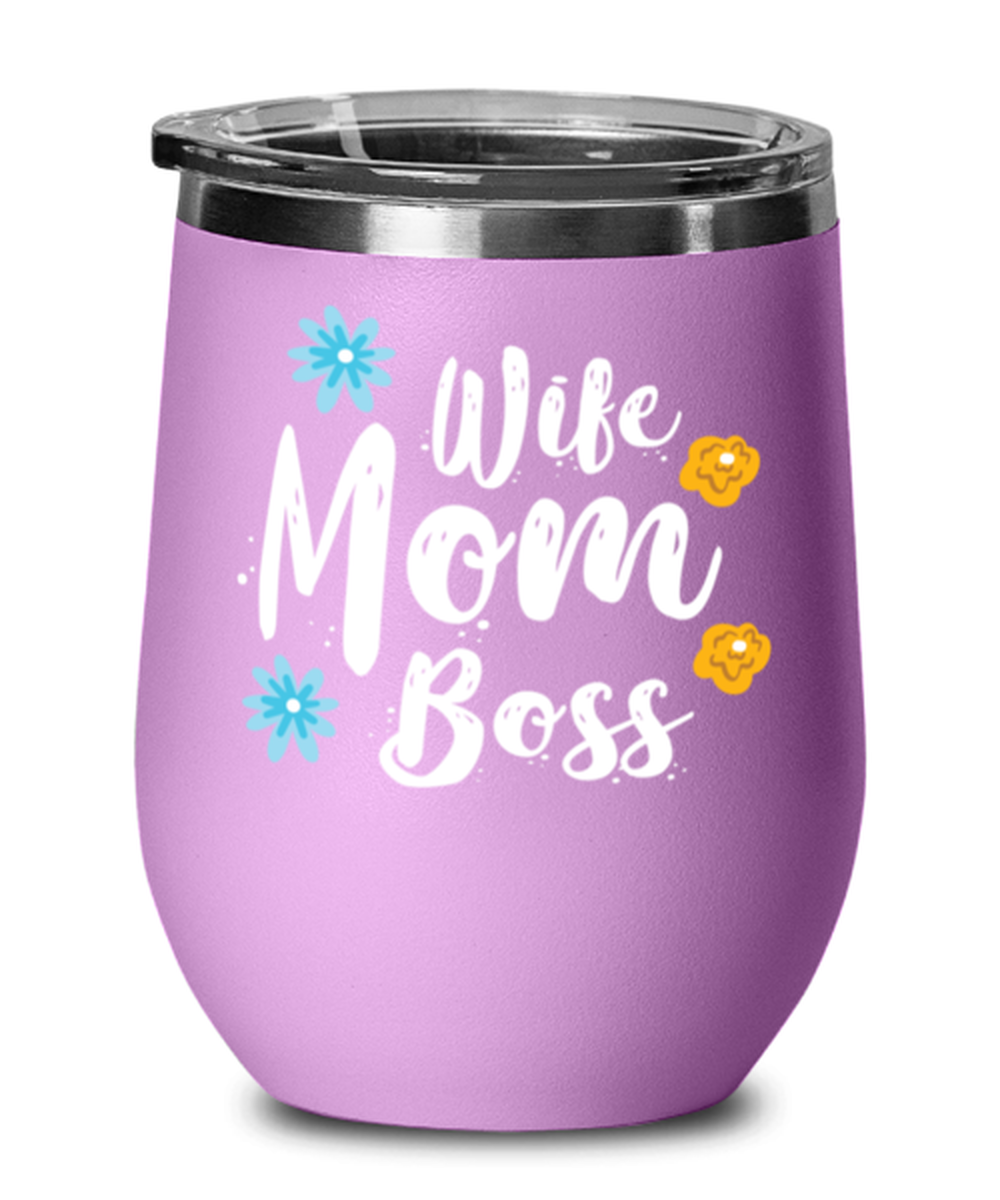 Wife Mom Boss1, light purple Wineglass. Model 60043