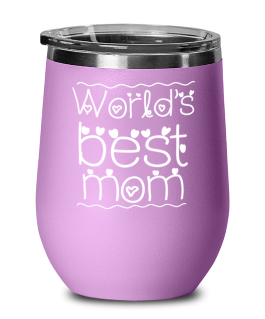 Worlds best mom, light purple Wineglass. Model 60043