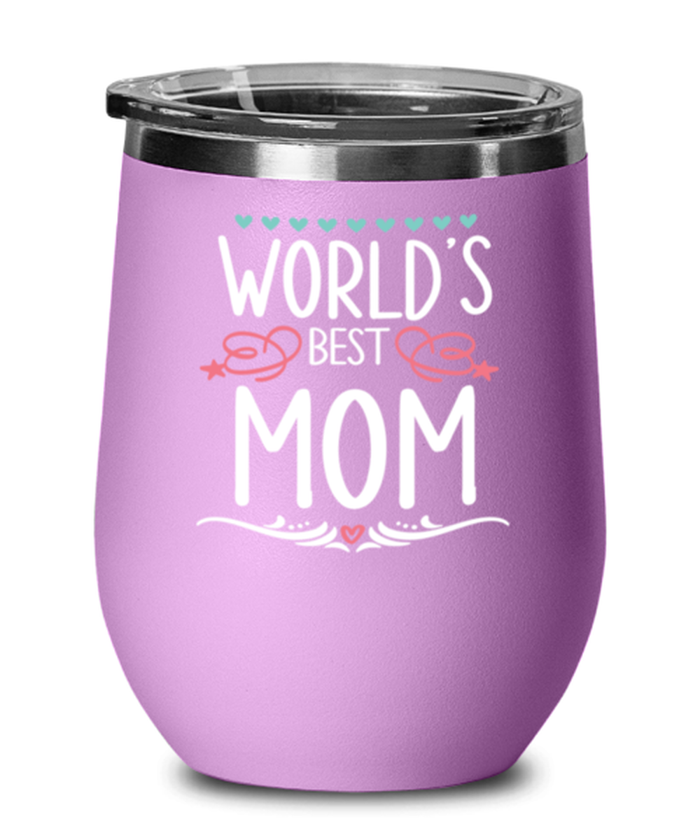 Worlds best Mom1, light purple Wineglass. Model 60043