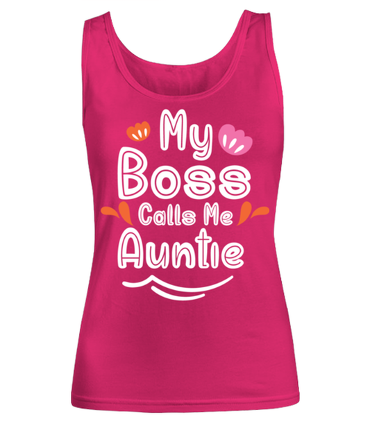 My Boss Calls Me Auntie, heliconia Women's Tank Top. Model 60045