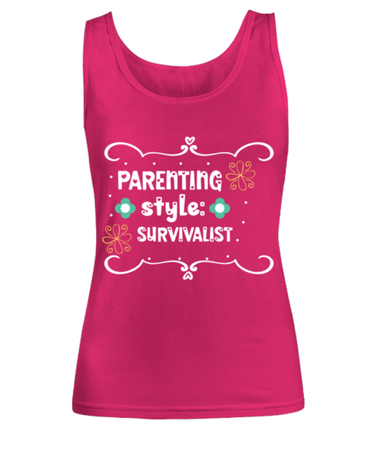Parenting style- Survivalist, heliconia Women's Tank Top. Model 60045