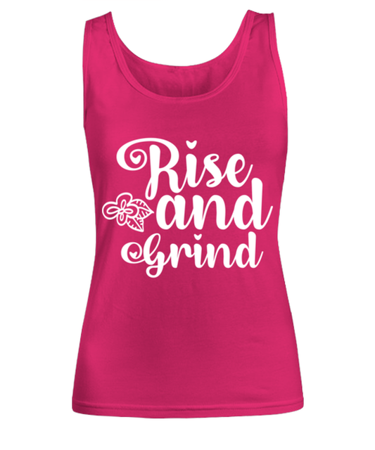 Rise and Grind, heliconia Women's Tank Top. Model 60045