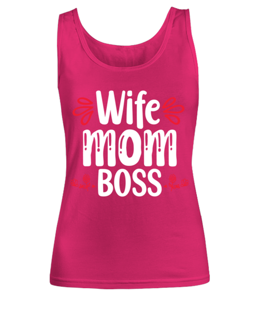 Wife Mom Boss, heliconia Women's Tank Top. Model 60045