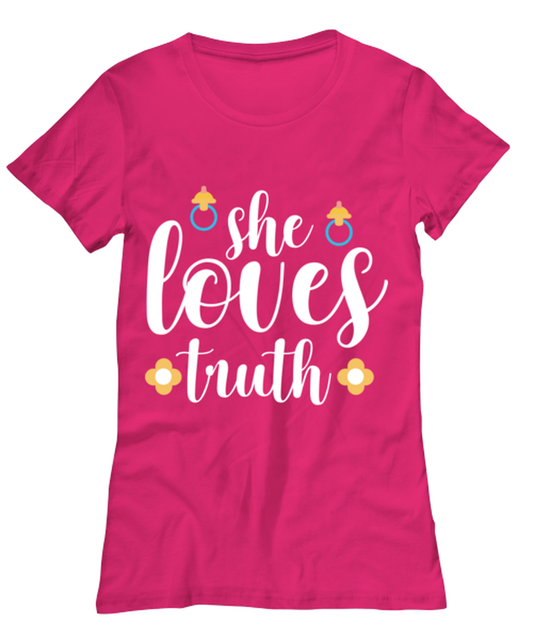 she loves truth, heliconia Women's Tee. Model 60045