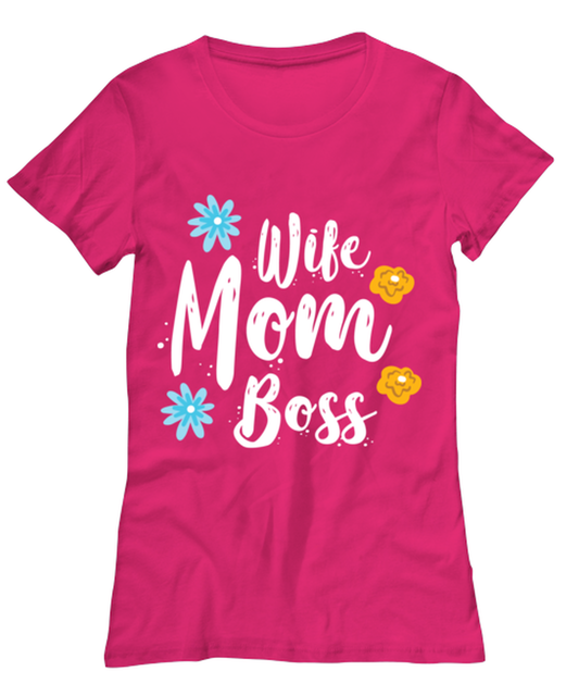 Wife Mom Boss1, heliconia Women's Tee. Model 60045