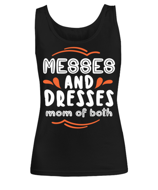 Messes and Dresses Mom Of Both, black Women's Tee. Model 60045