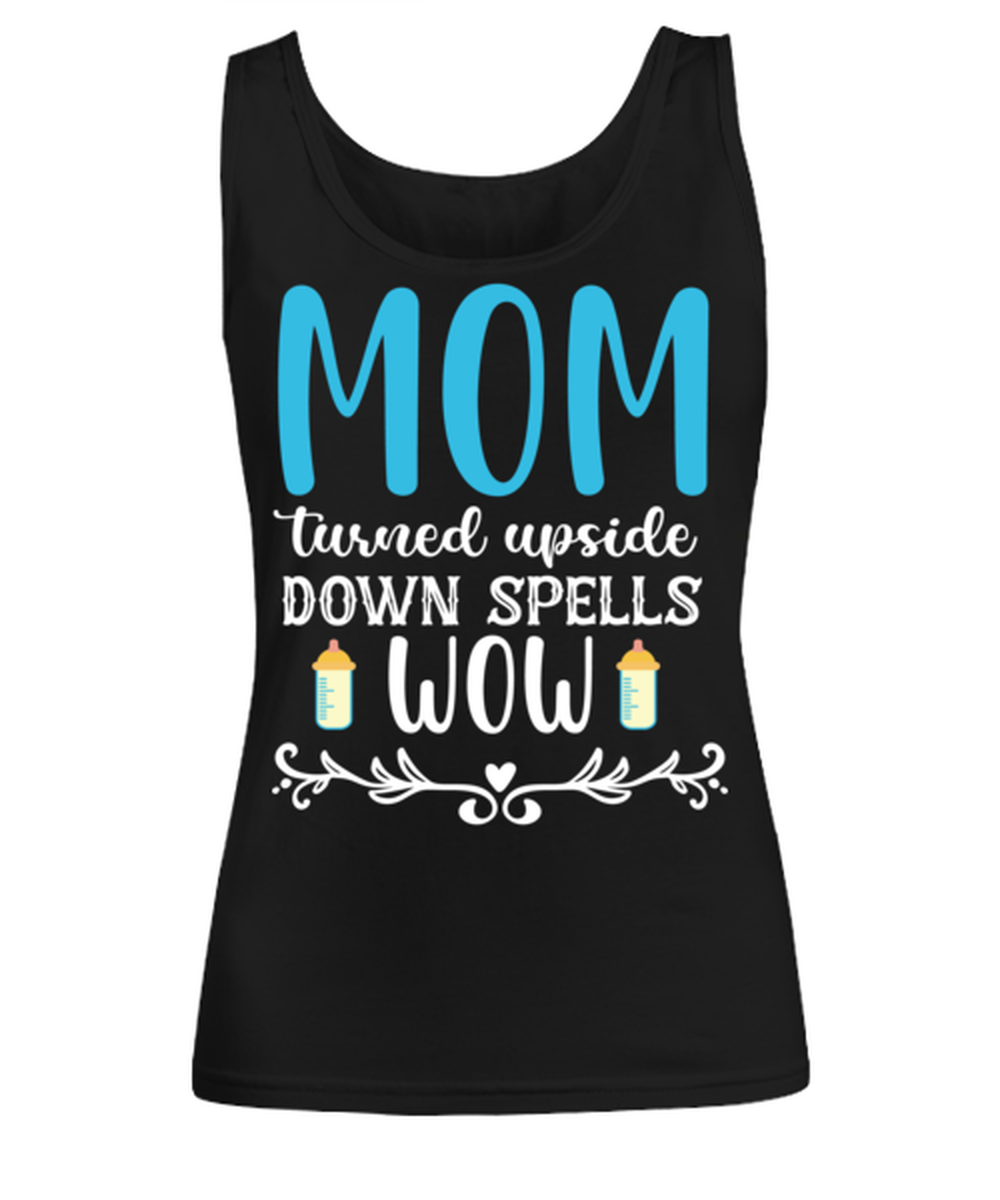 Mom turned upside down spells wow, black Women's Tee. Model 60045