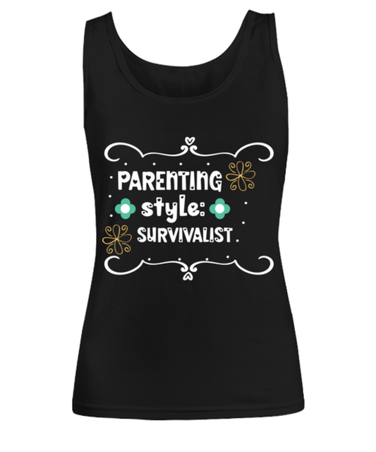 Parenting style- Survivalist, black Women's Tee. Model 60045