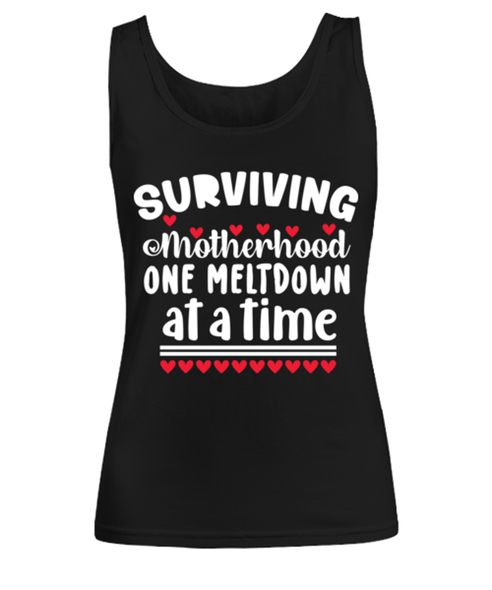 Surviving Motherhood one meltdown at a time, black Women's Tee. Model 60045
