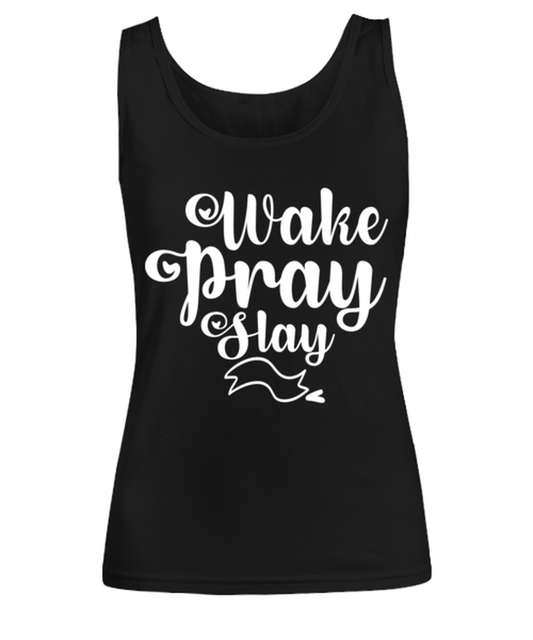 Wake Pray Slay, black Women's Tee. Model 60045