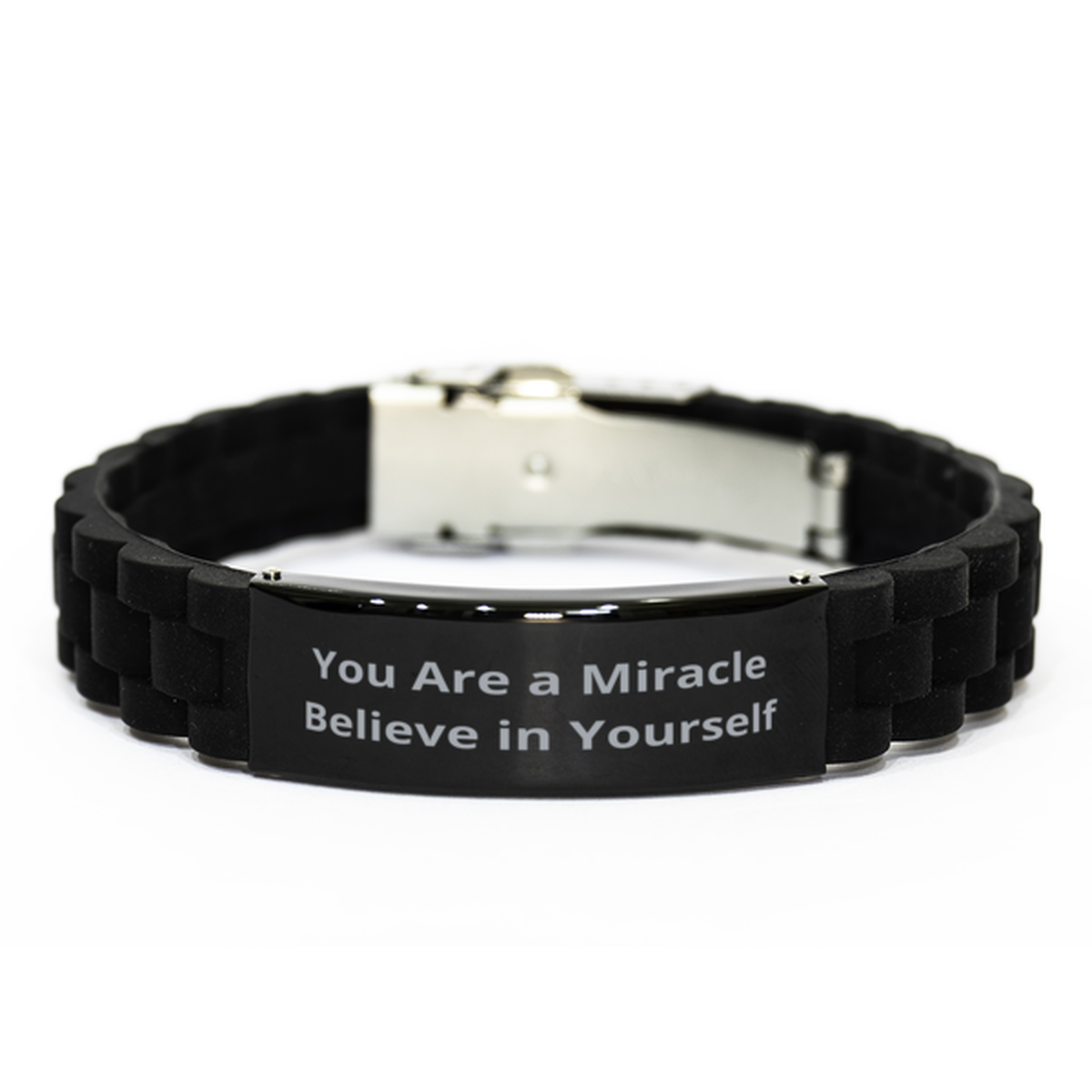 You Are a Miracle Believe in Yourself,  Black Glidelock Clasp Bracelet. Model 60054