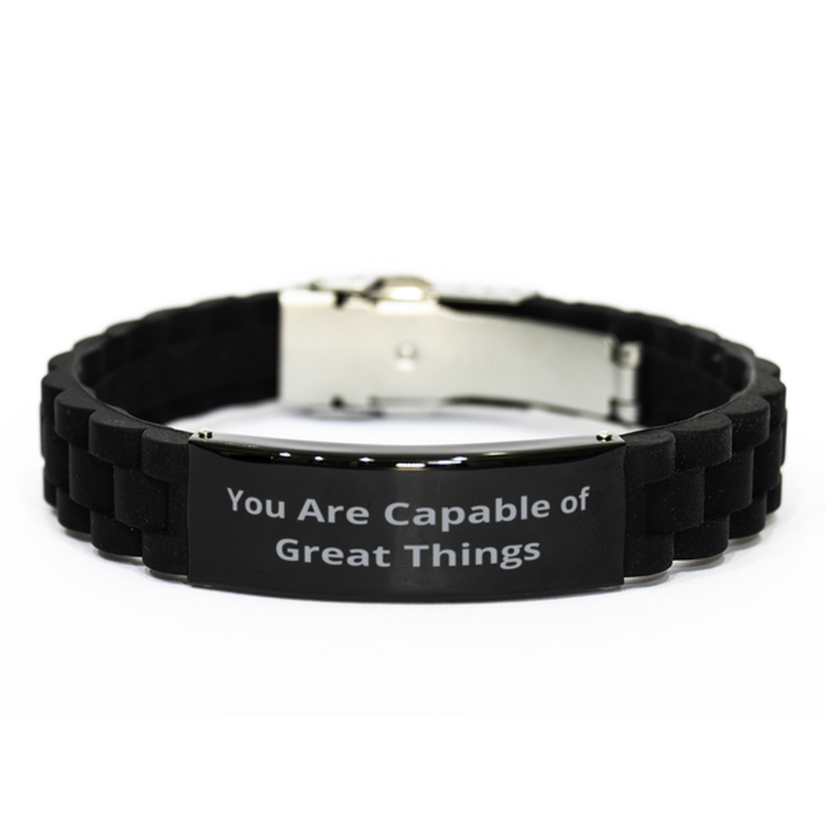 You Are Capable of Great Things,  Black Glidelock Clasp Bracelet. Model 60054