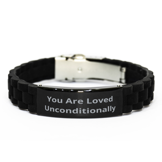 You Are Loved Unconditionally,  Black Glidelock Clasp Bracelet. Model 60054