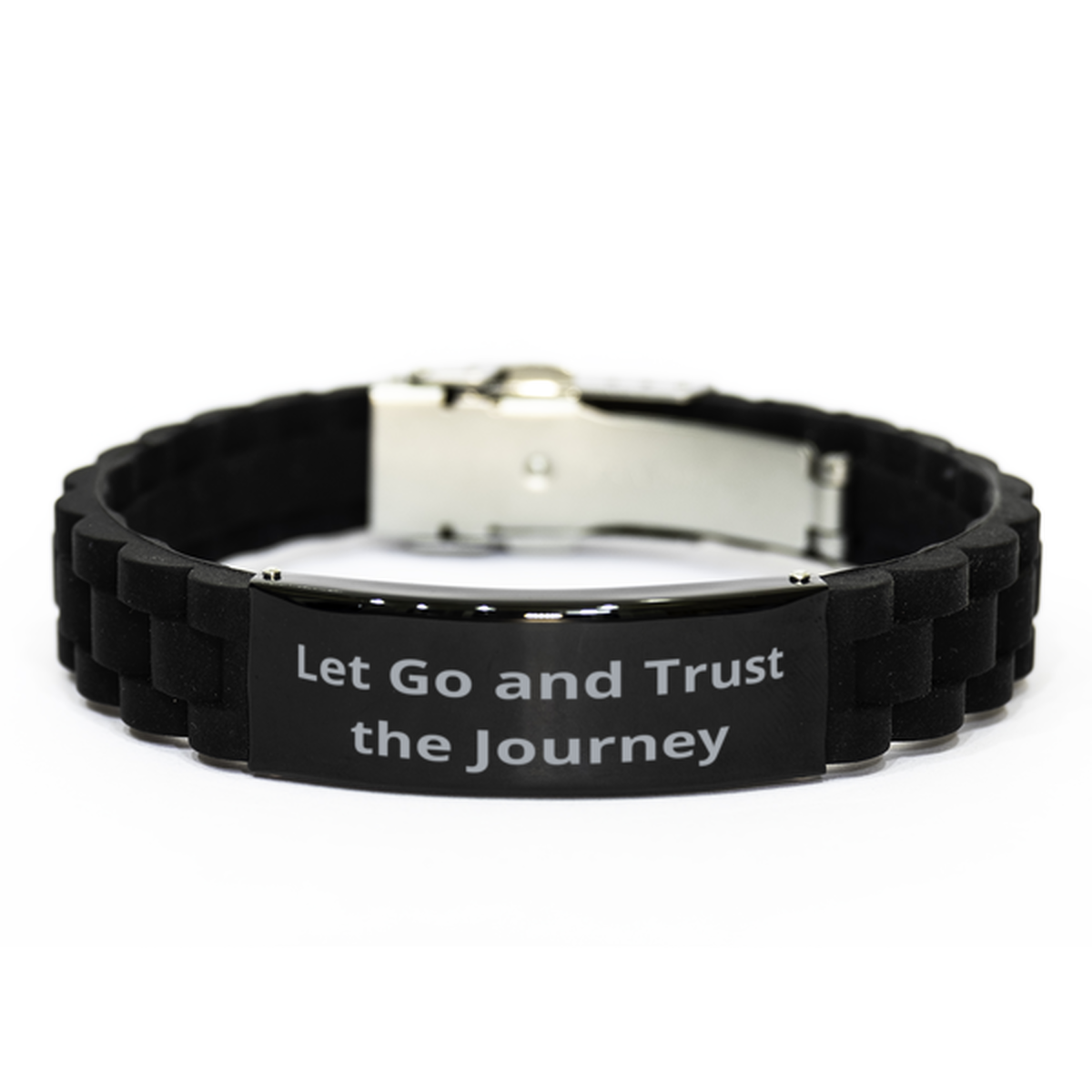 Let Go and Trust the Journey,  Black Glidelock Clasp Bracelet. Model 60054