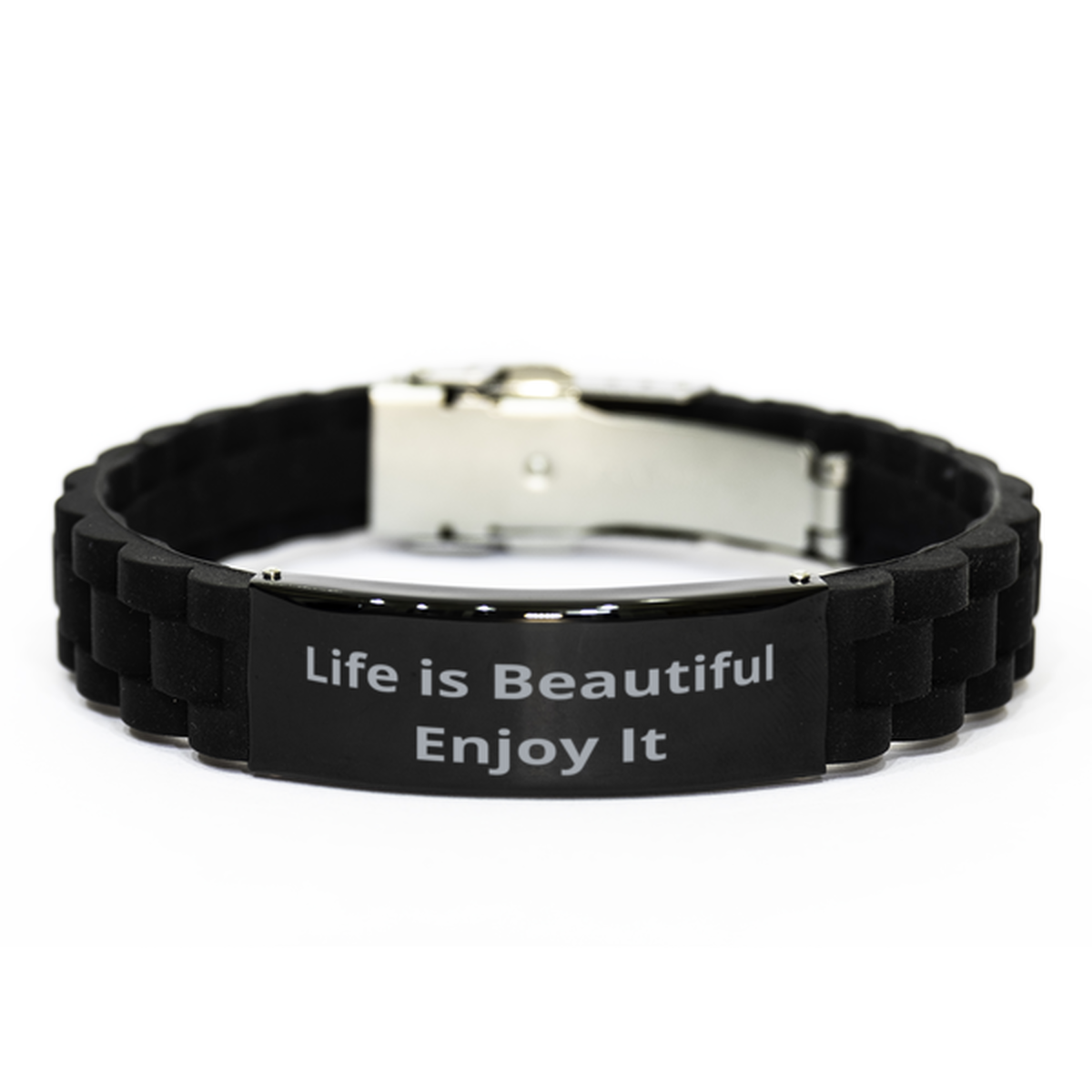 Life is Beautiful Enjoy It,  Black Glidelock Clasp Bracelet. Model 60054