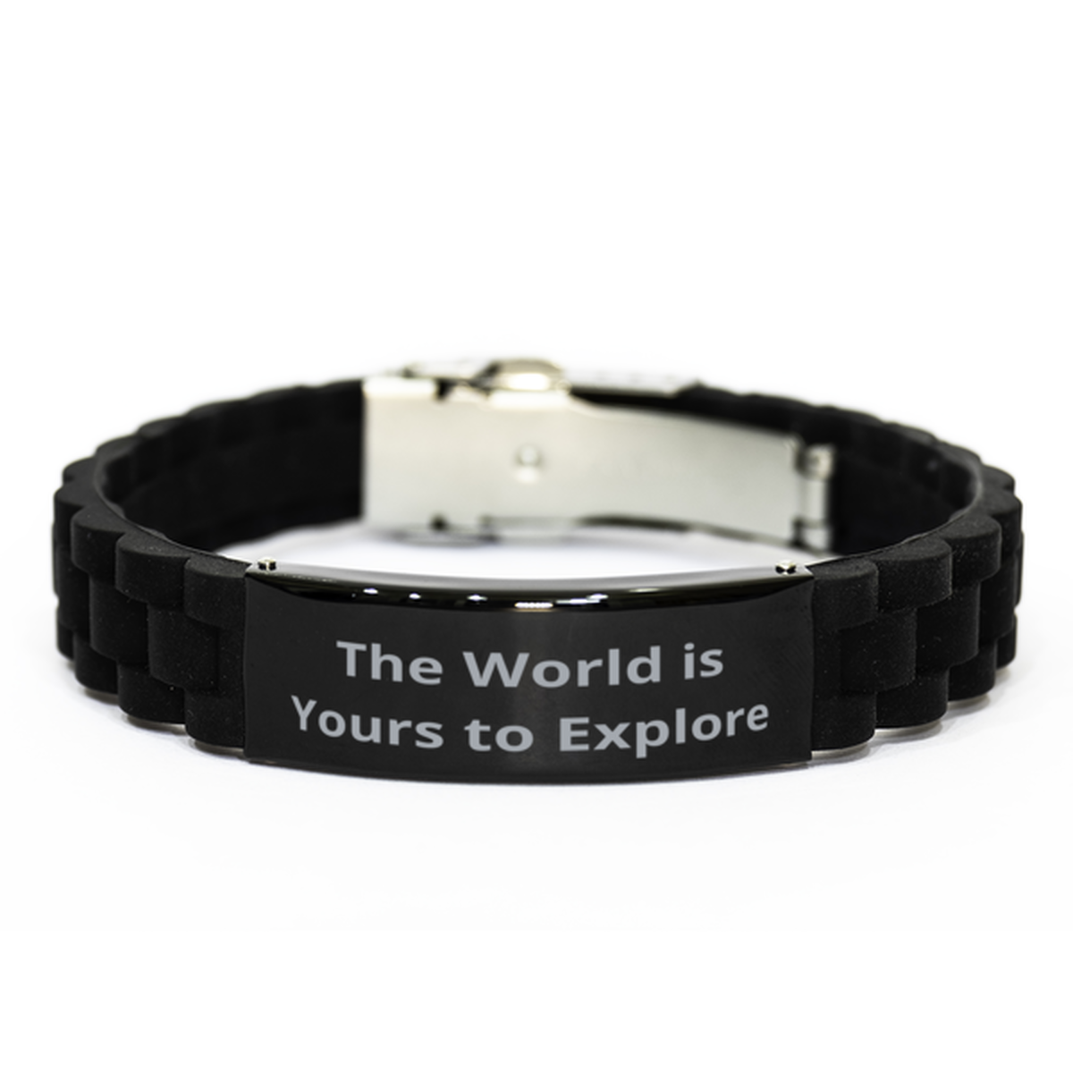 The World is Yours to Explore,  Black Glidelock Clasp Bracelet. Model 60054