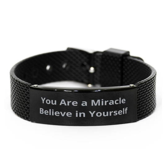 You Are a Miracle Believe in Yourself,  Black Shark Mesh Bracelet. Model 60054