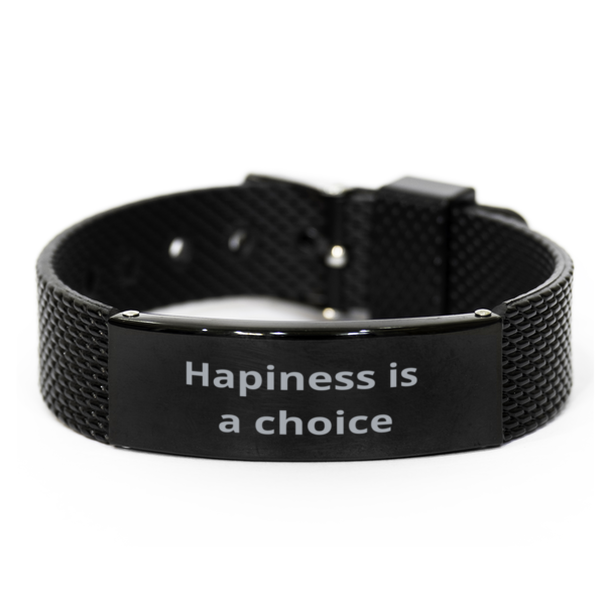 Hapiness is a choice,  Black Shark Mesh Bracelet. Model 60054