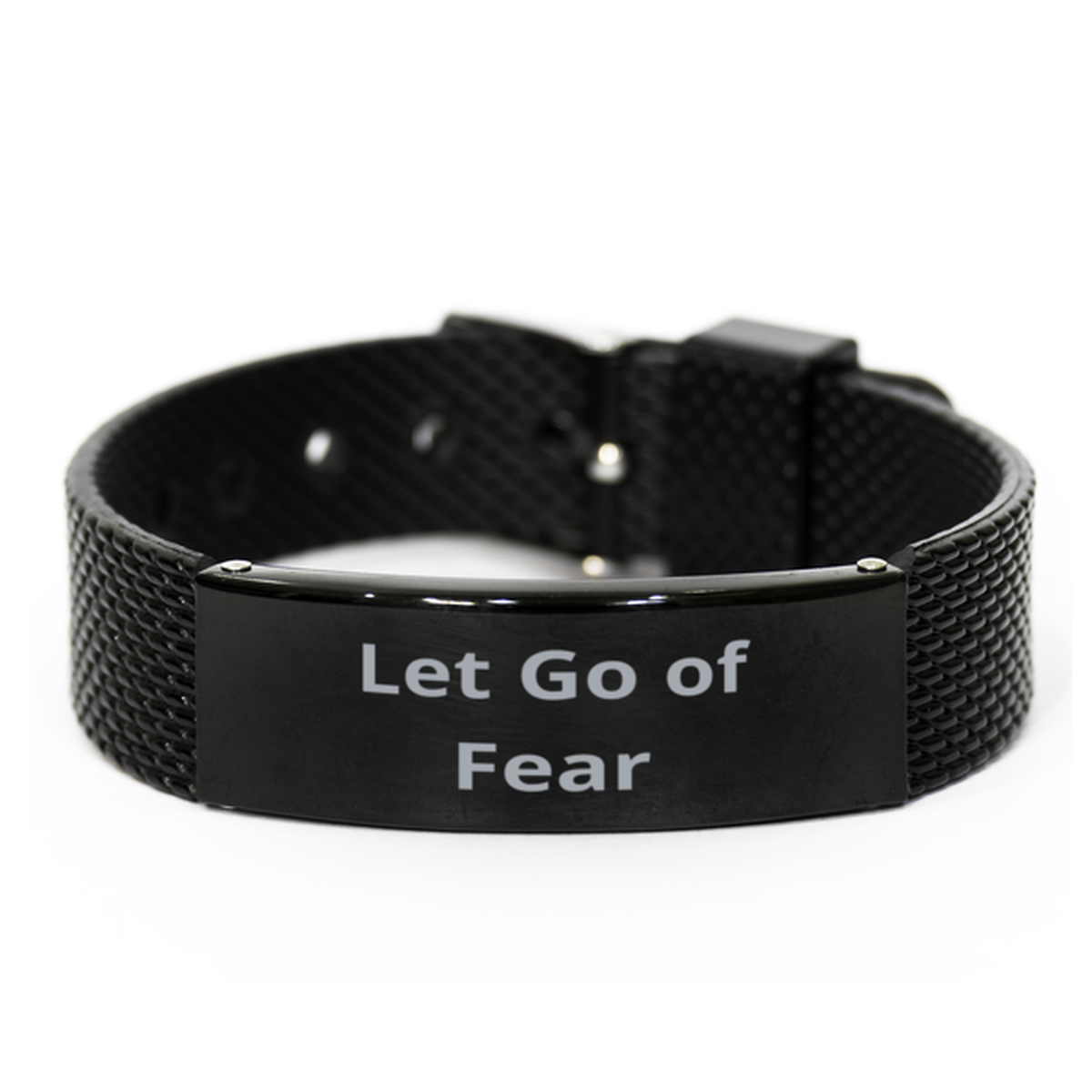 Let Go of Fear,  Black Shark Mesh Bracelet. Model 60054