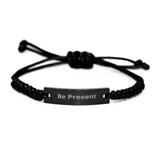 Be Present,  Black Rope Bracelet. Model 60054