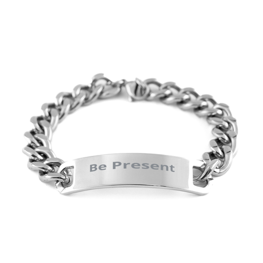 Be Present,  Cuban Chain Stainless Steel Bracelet. Model 60054