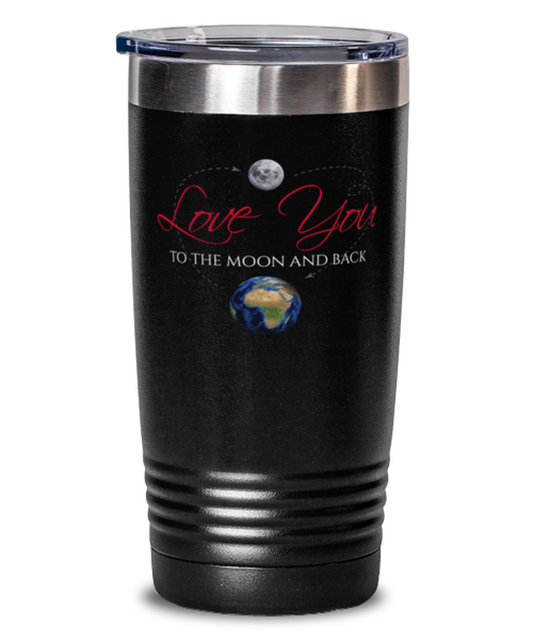 love you to the moon and back-BLACK MUG, black Tumbler 20oz. Model 60055