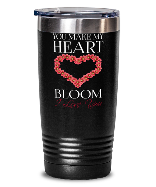 You make my heart Bloom - I love you-BLACK MUG, black Tumbler 20oz. Model 60055