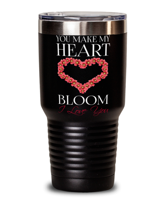 You make my heart Bloom - I love you-BLACK MUG, black Tumbler 30oz. Model 60055