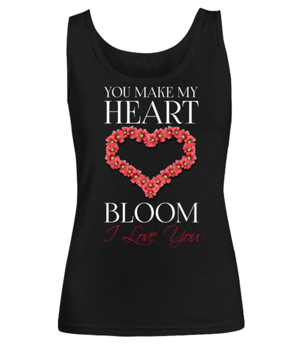 You make my heart Bloom  I love you, black Women's Tank Top. Model 60056