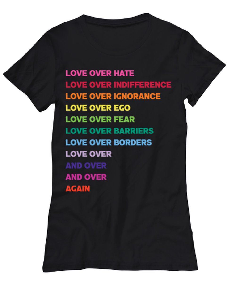 Love Over Hate  2, black Women's Tee. Model 60056