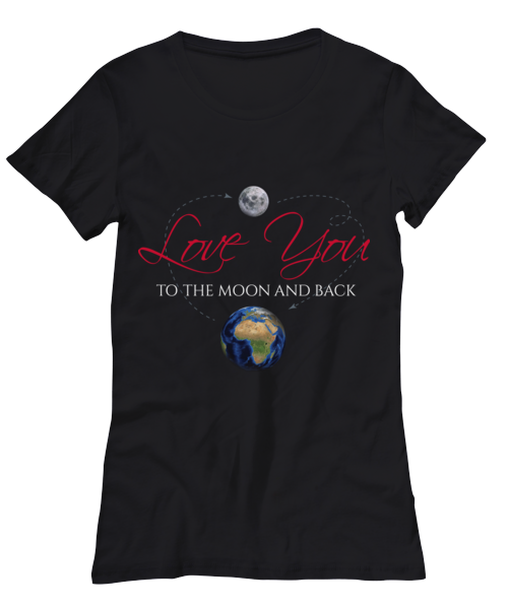 love you to the moon and back, black Women's Tee. Model 60056
