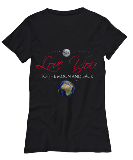 love you to the moon and back, black Women's Tee. Model 60056