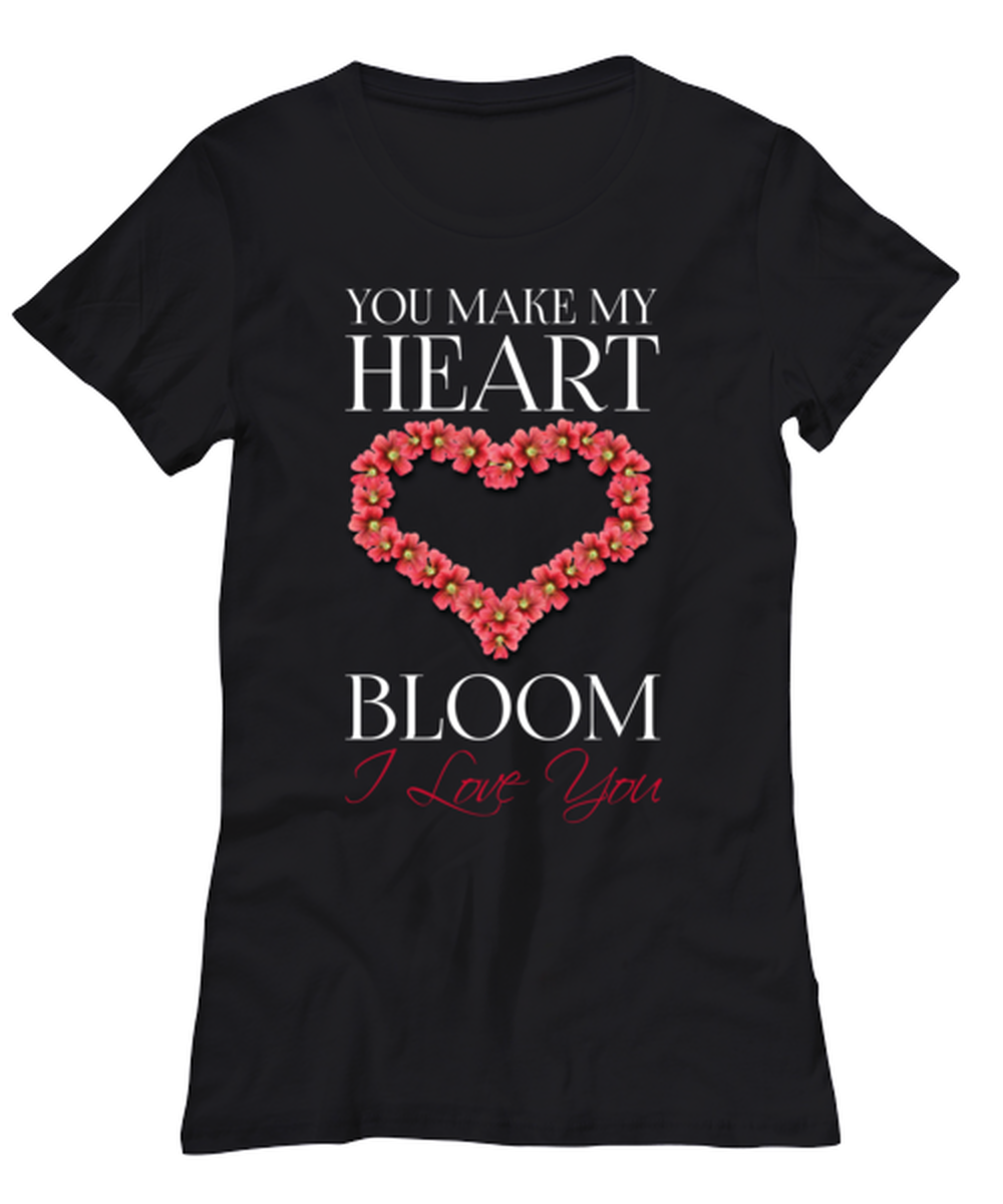 You make my heart Bloom  I love you, black Women's Tee. Model 60056