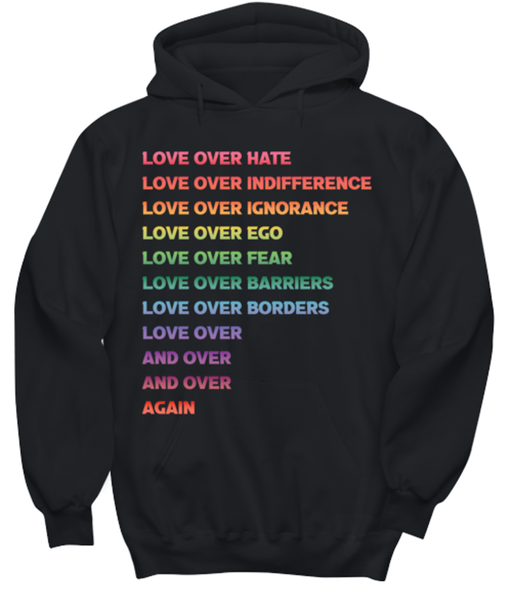 Love Over Hate  1, black hoodie. Model 60056