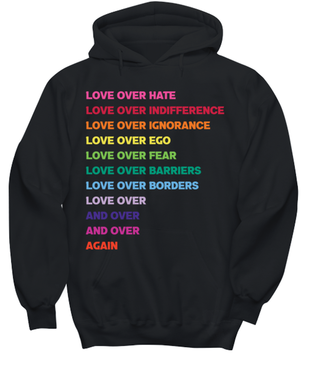 Love Over Hate  2, black hoodie. Model 60056