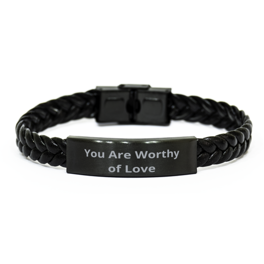 You Are Worthy of Love,  Braided Leather Bracelet. Model 60057