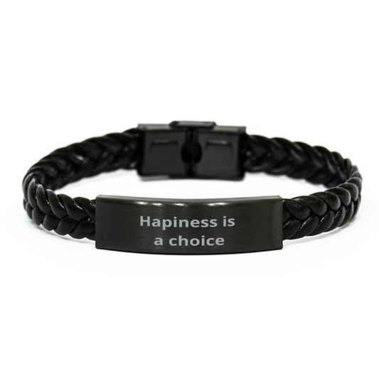 Hapiness is a choice,  Braided Leather Bracelet. Model 60057