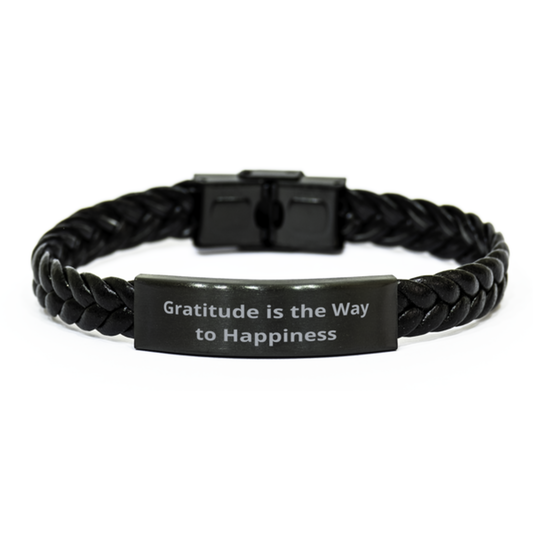 Gratitude is the Way to Happiness,  Braided Leather Bracelet. Model 60057