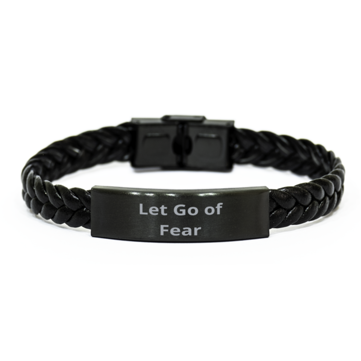 Let Go of Fear,  Braided Leather Bracelet. Model 60057