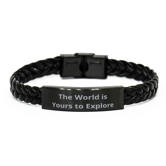 The World is Yours to Explore,  Braided Leather Bracelet. Model 60057