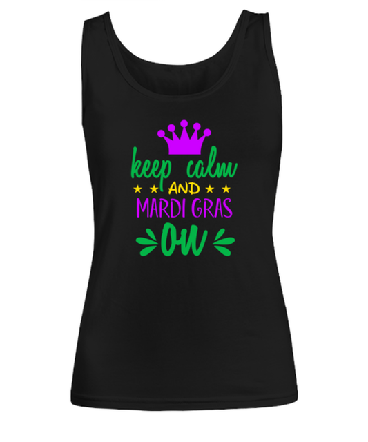 Keep calm and Mardi Gras on, black Women's Tank Top. Model 60058