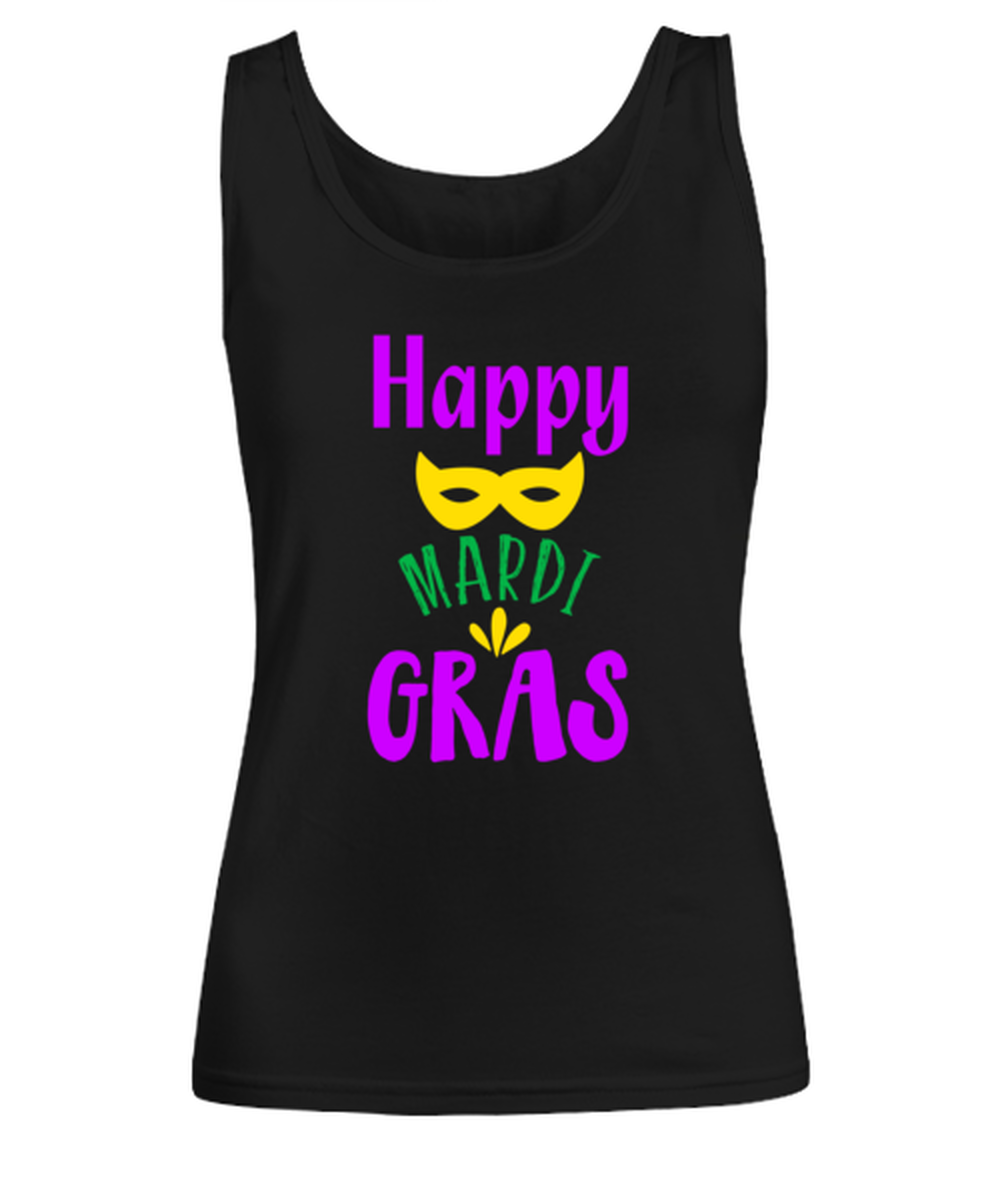 Happy Mardi Gras, black Women's Tank Top. Model 60058