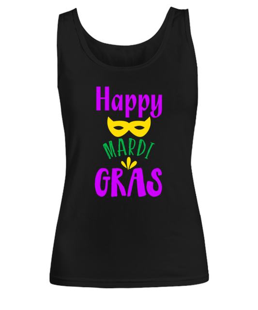 Happy Mardi Gras, black Women's Tank Top. Model 60058