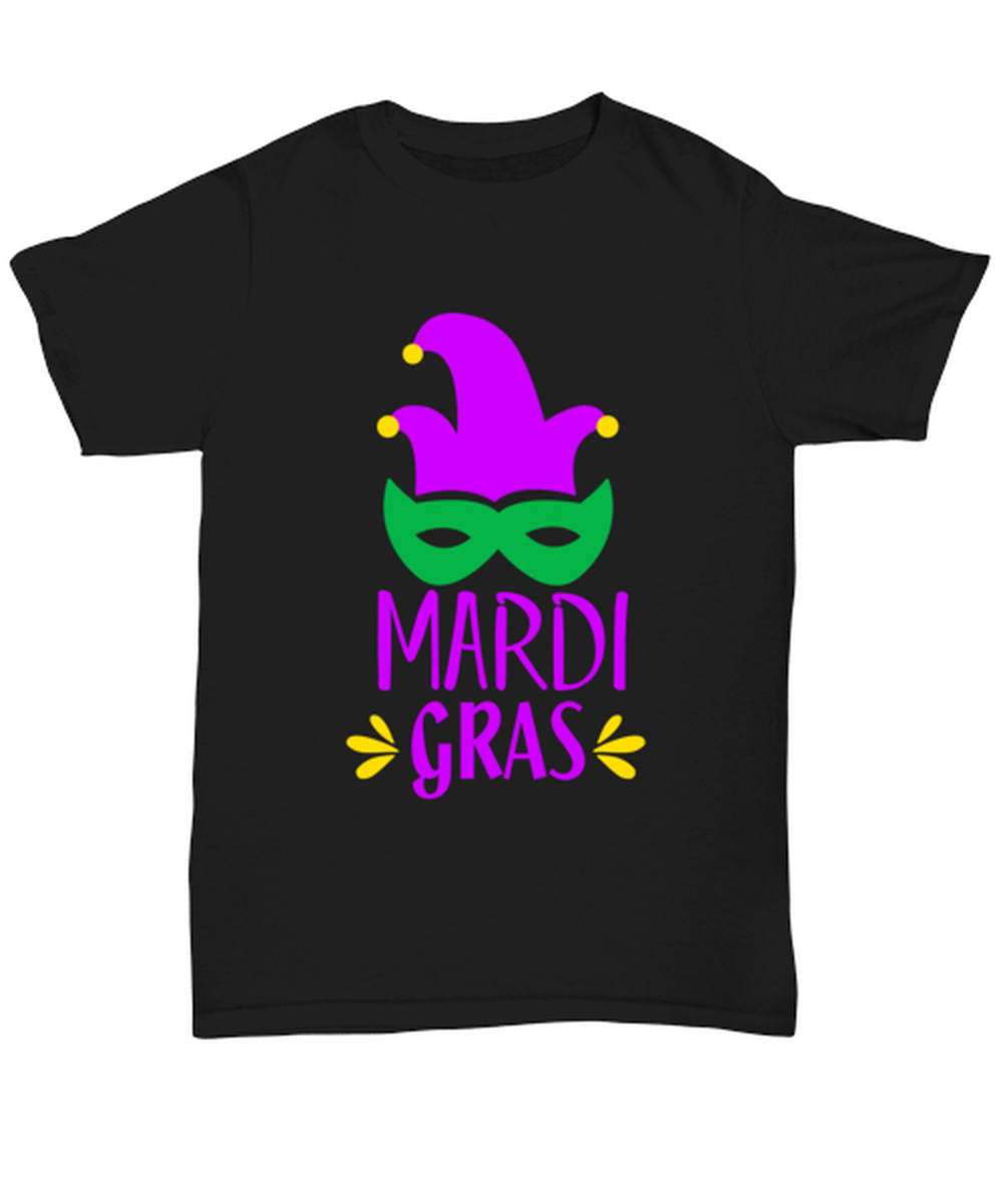 Mardi Gras, black Unisex Tee. Model 60058
