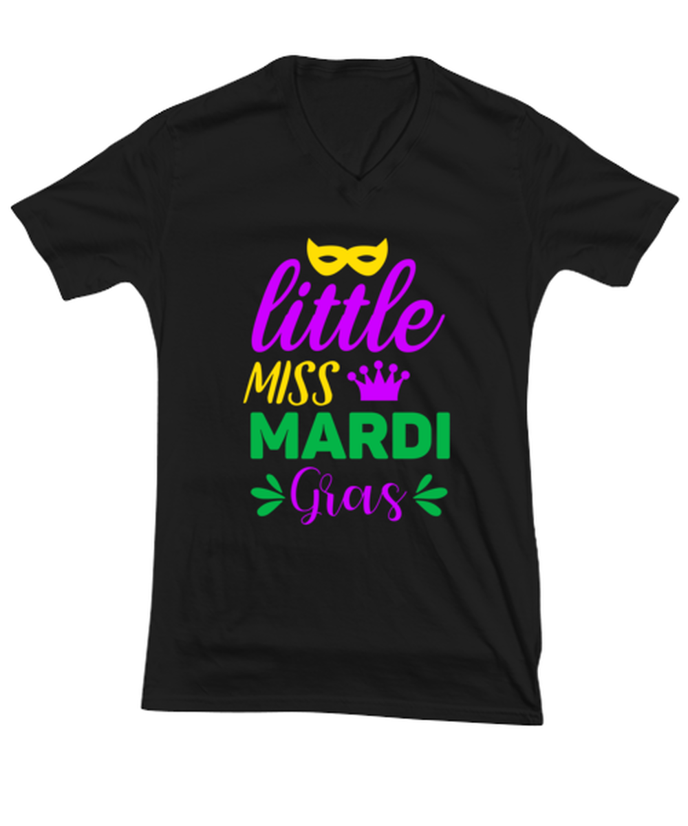 Little miss Mardi Gras, black Vneck Tee. Model 60058