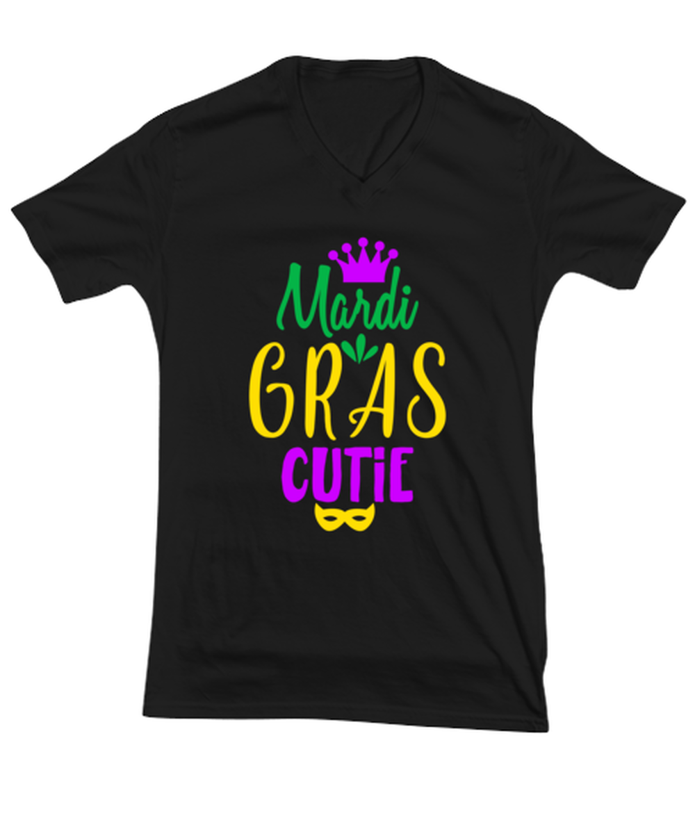 Mardi Gras Cutie, black Vneck Tee. Model 60058