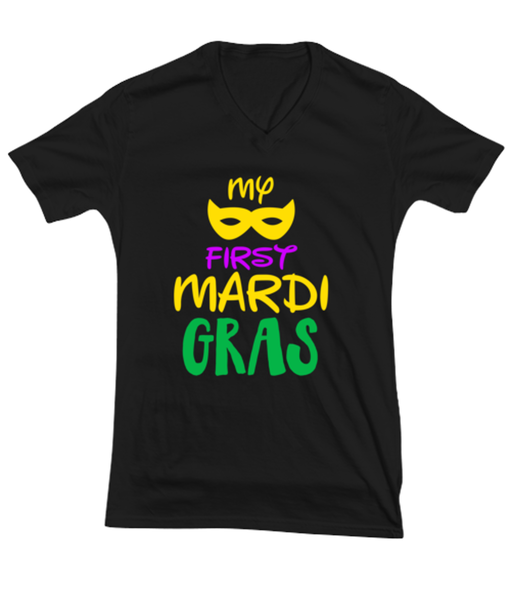 My first Mardi Gras, black Vneck Tee. Model 60058