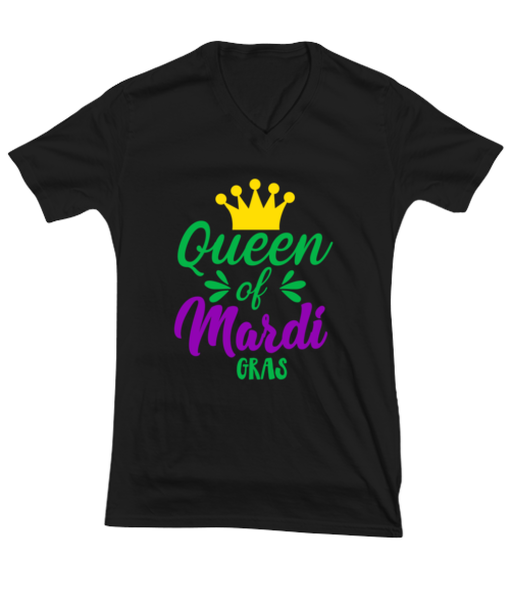 Queen of Mardi Gras, black Vneck Tee. Model 60058