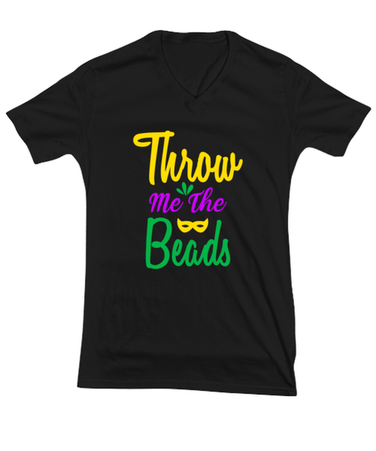 Throw me the Beads, black Vneck Tee. Model 60058